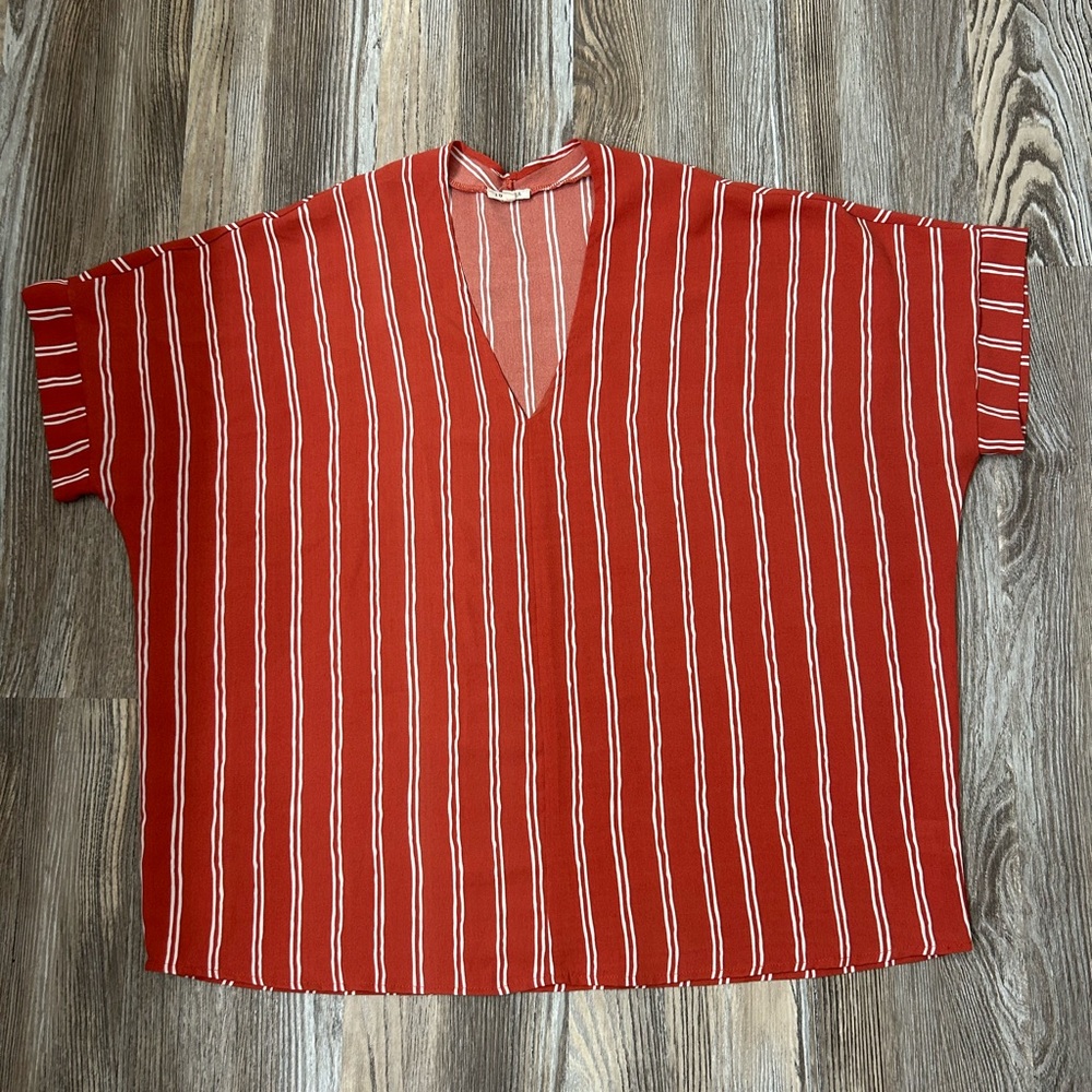 Jodifl Red Striped V-Neck Top